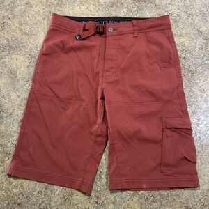 prAna Zion II Shorts Mens 32 Brick Red Belted Stretch Cargo Hiking Gorpcore